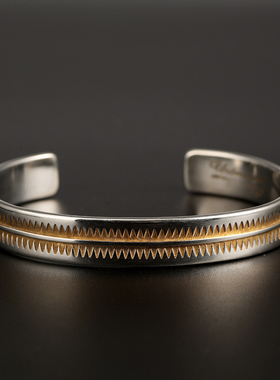 三沐饰品UNDERCOVER 高桥盾925纯银镀金锯齿手镯纹身图腾余文乐款