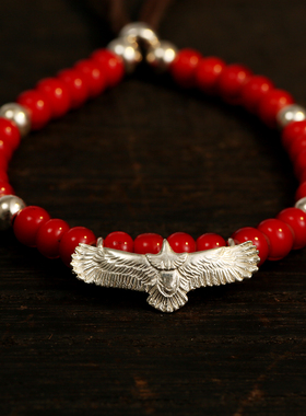 高桥吾郎菊地健925纯银迷老鹰进口琉璃珠潮男女情侣本命年红手链