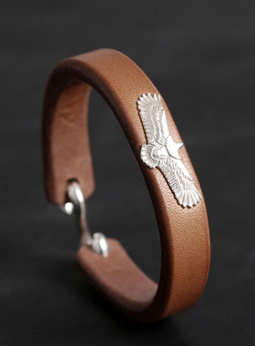 三沐高桥吾郎 菊地健纯银迷你鹰日本枥木鞍革牛皮情侣潮男女手环