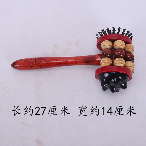 木质按摩锤敲打棒捶背器拍打棒经络穴位健身锤子家用滚轮按摩梳头 - 图0
