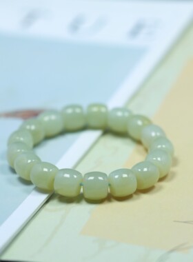 天然和田玉直切湖水绿12mm手链