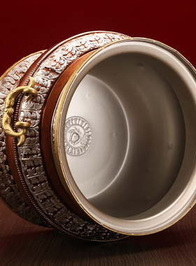 藏式尼泊尔吉祥红铜合金糌粑盒格桑花打酥油茶收纳罐家用摆件光面