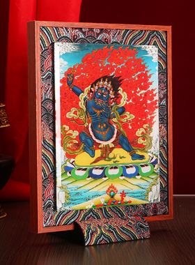 藏式金刚手布艺实木玻璃相框摆件挂画装饰画家用十相自在唐卡图