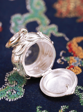 S925纯银莲花圆嘎乌盒吊坠