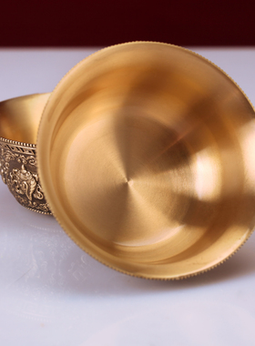 藏式供水杯红铜供奉杯八供杯格桑花供水碗室内佛堂光滑包平底摆件