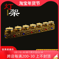 Tibet Buddhist Batch Hair room to worship Buddha Former single row Seven Star Crisp Oil Lamp Holder long Ming candle lamp holder 33cm