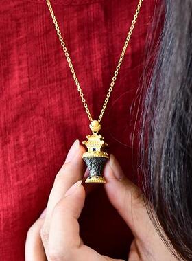 s925纯银镀金须弥山吊坠嘎乌盒原创设计藏式复古民族风可打开放物