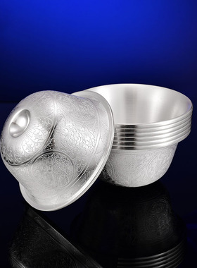 供水碗s990纯银手工刻花摆件