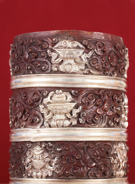 尼泊尔进口四层藏式用品纯铜浮雕