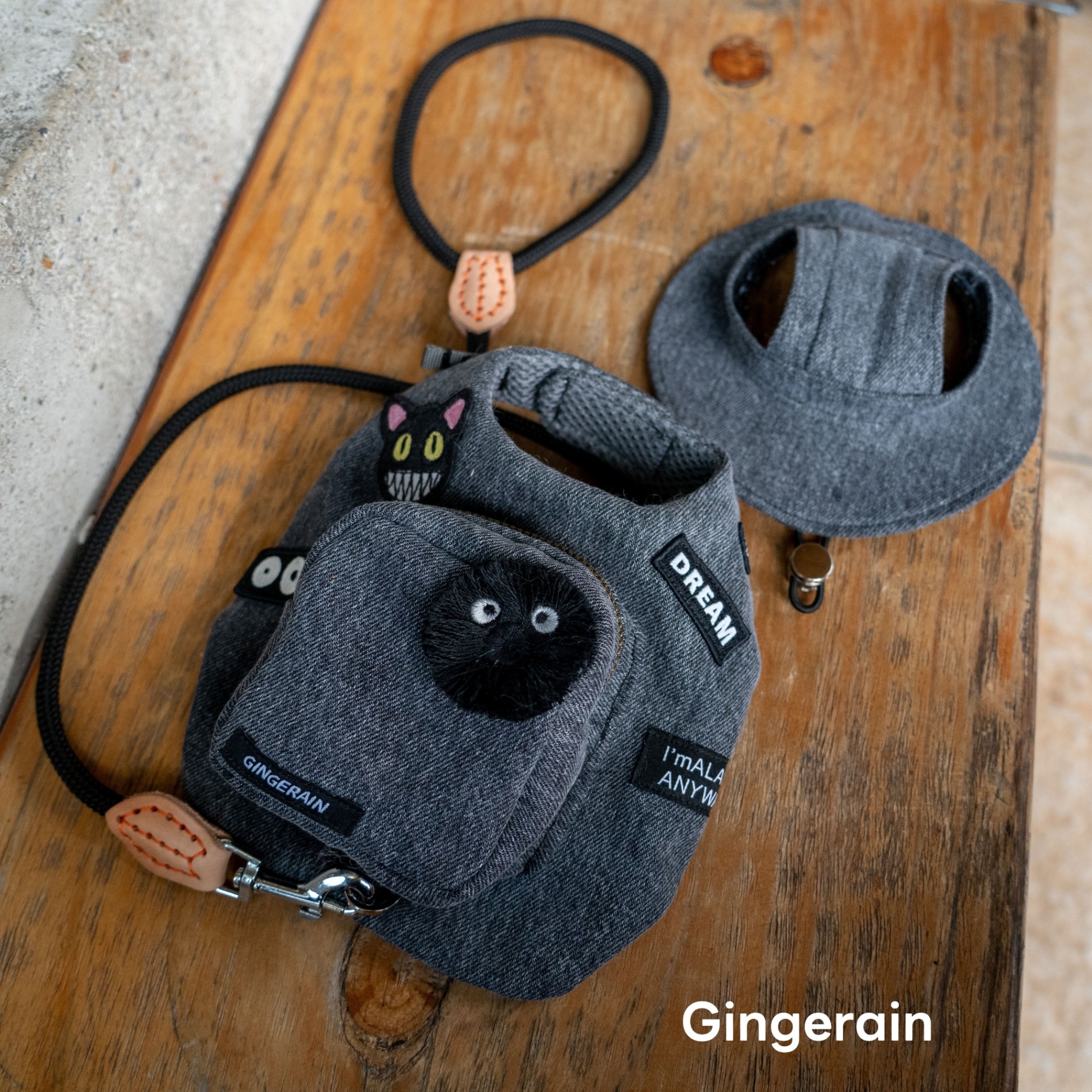 GINGERAIN  露营户外遛猫牛仔背包胸背带牵引绳无毛德文猫书包,淘宝优惠券,粉丝福利购,淘宝优惠卷