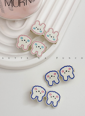 精致可爱奶油兔子~少女心公主头高颅顶小发夹刘海夹一对短款鸭嘴