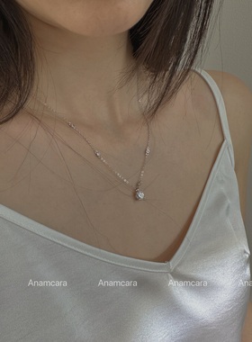 银镀白金小气泡莫桑钻四爪项链女