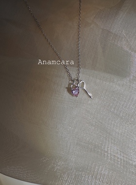 纯银粉爱心钥匙项链甜美嗲味十足