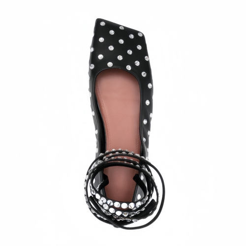 欧美外贸脚腕绑带铆钉水钻平底鞋方头瓢鞋春夏跨境4345大码女单鞋 - 图1