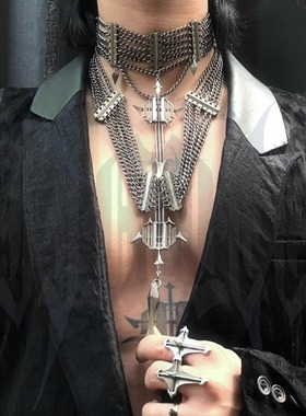 长链条拼接iiimiii黄铜项链