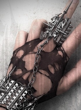 暗黑十字架链条不规则拼接戒指