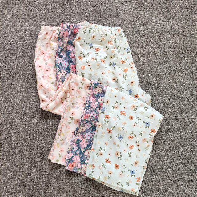 Summer cotton silk pajamas women's large size floral artificial cotton home pants thin anti-mosquito pants air-conditioned pants nine-point long pants fat