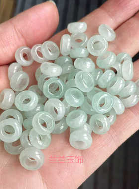 翡翠玉大孔平安扣石散珠豆