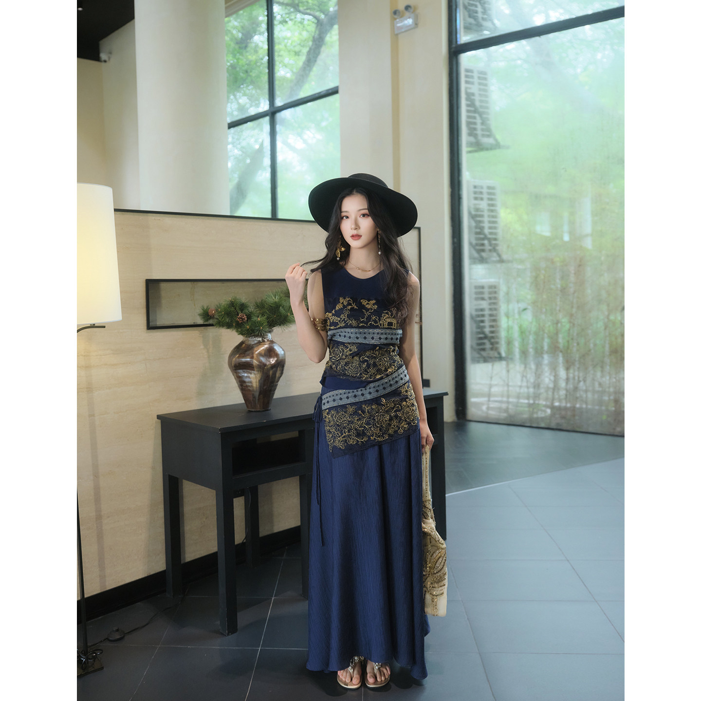 彼得潘大叔《棱光集》复古设计感无袖上衣弹力腰气质显瘦半身裙,淘宝优惠券,粉丝福利购,淘宝优惠卷