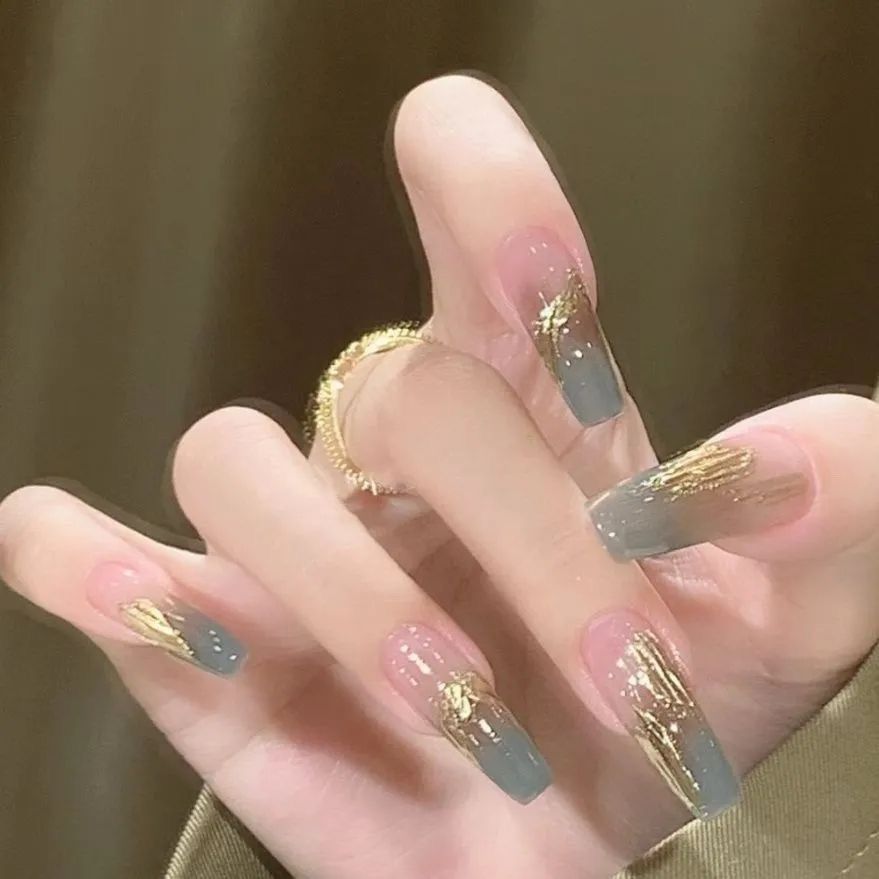 【1710人收藏】纯手工穿戴香风美甲新款ins鎏金可拆卸魔镜渐变美 - 图1