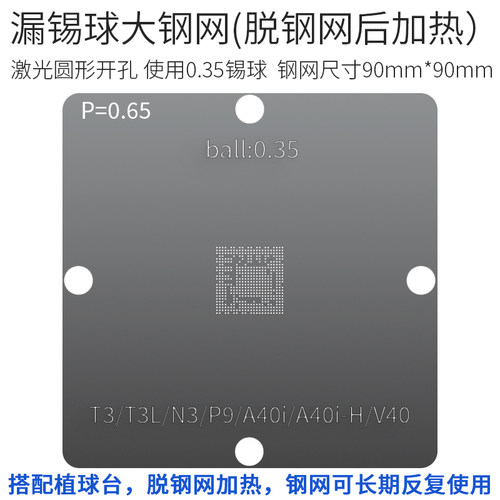 适用于全志T3 T3L N3 P9 A40i A40i-H V40平板主控芯片植锡网钢网 - 图2