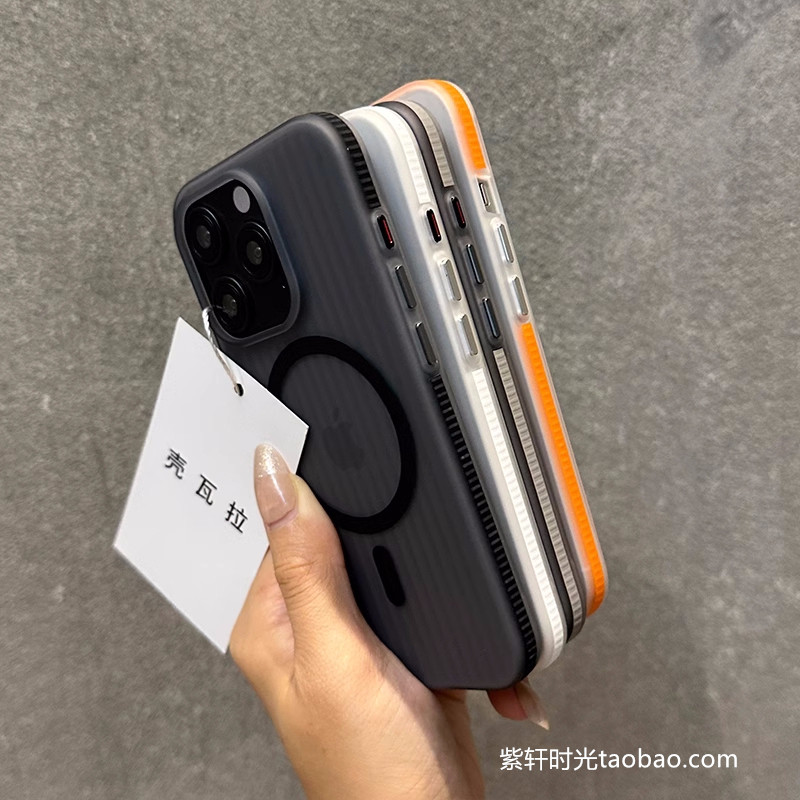 亮橙色侧边防滑条纹适用oppo一加13T手机壳FindX8s雾面瓦楞磁吸magsafe半透磨砂防指纹无线充电硬壳高级男女