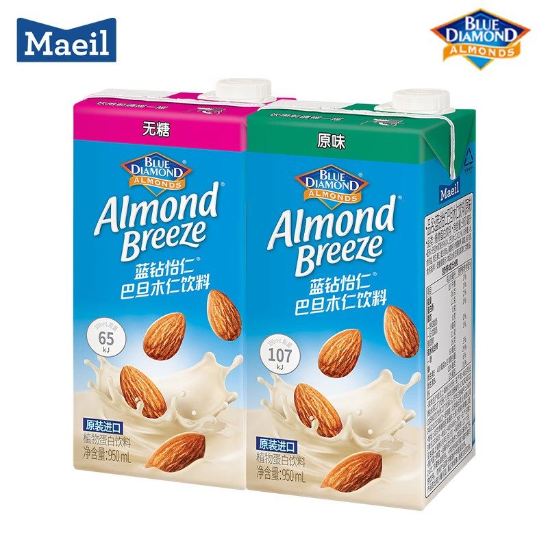 Maeil每日蓝钻怡仁巴旦木杏仁奶950ml植物奶蛋白饮料低糖低脂高钙,淘宝优惠券,粉丝福利购,淘宝优惠卷