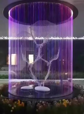 光纤钢丝拉线流水水滴水帘大型数码水帘水幕墙酒店流水景观瀑布帘