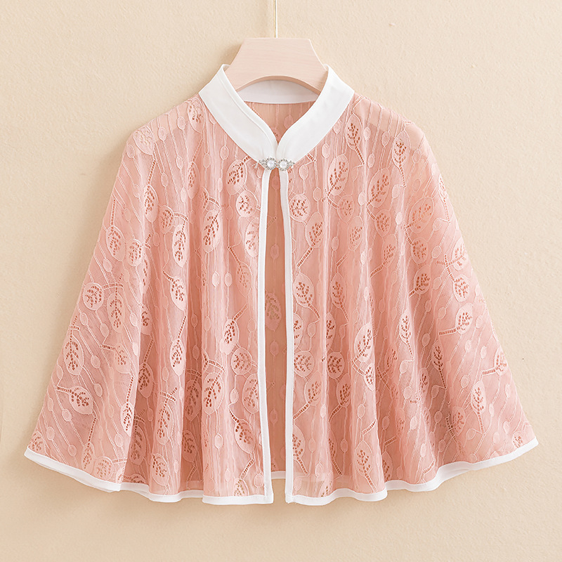 旗袍小披肩夏季配裙子薄款蕾丝外套斗篷披风外搭开衫短款防晒衣女 - 图1