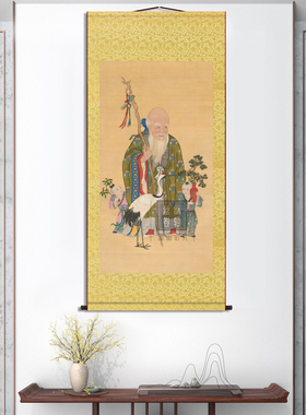 老寿星仙鹤招财祝寿装饰画