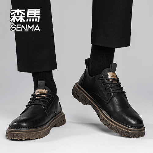森马男鞋2025新款冬季复古百搭英伦风男士上班商务正装休闲皮鞋W - 图1