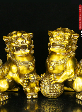 黄铜中式家居客厅装饰品狮子摆件