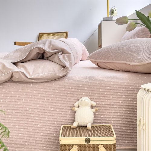 法式小碎花床盖三件套纯棉砂洗夹棉绗缝花边榻榻米垫子1.8米床单 - 图1