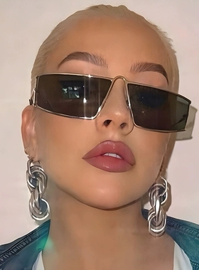 镂空小框方形金属太阳镜黑色潮酷