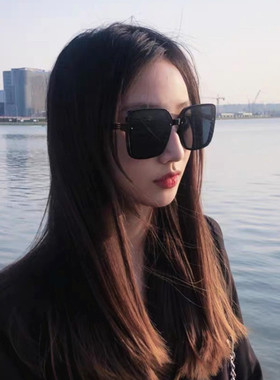 大方框时髦圆脸长脸黑色太阳镜
