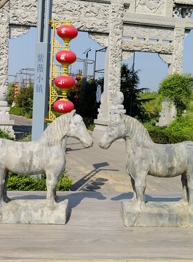 复古石马圆雕青石雕刻