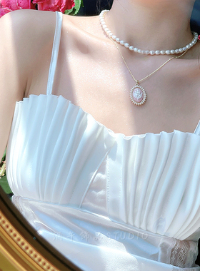 酒午郁金香淡水珍珠项链锁骨链