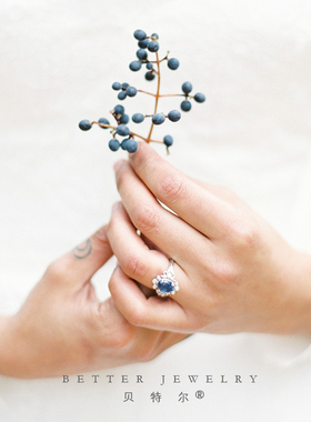 定做复古风白金来图蓝宝石戒指