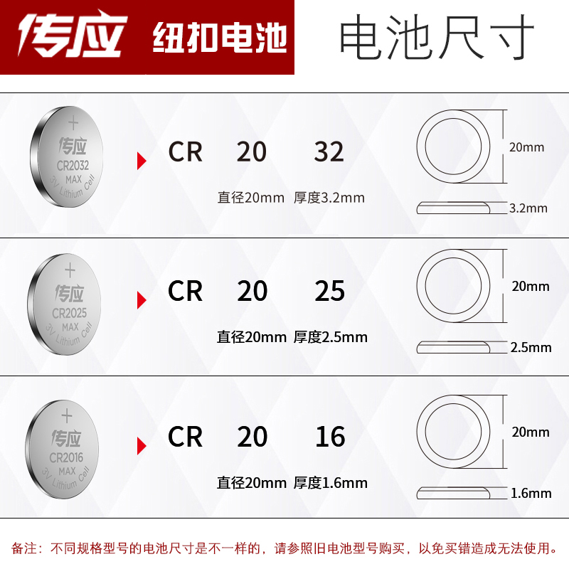 南孚传应纽扣电池CR2032CR2025CR2016电脑主板CR1632CR1620CR1616电子称CR2450CR2430汽车遥控器钥匙3V电池 - 图2