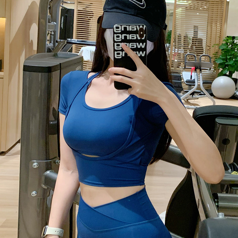 健身服女带胸垫专业训练普拉提上衣防震聚拢跑步短袖紧身运动T恤,淘宝优惠券,粉丝福利购,淘宝优惠卷