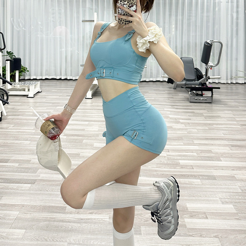 蓝色多巴胺辣妹健身短裤女提臀欧美运动三分裤外穿速干专业瑜伽服,淘宝优惠券,粉丝福利购,淘宝优惠卷