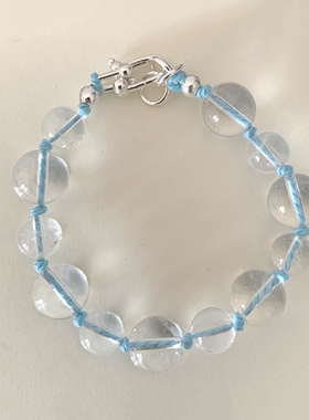 Amotional编绳水晶纯银手链叠戴粉蓝原创手饰女礼物小众可爱