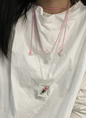 Amotional粉绿绑绳项链长款葫芦中式小众设计感原创叠戴礼物