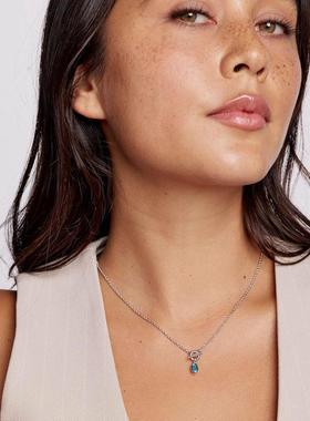 代购Kendra Scott女士项链优雅简约精致时尚银色蓝色椭圆形T形扣