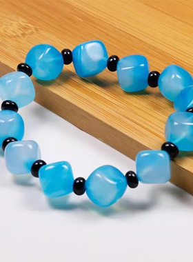 天然海蓝色高透冰种玛瑙手链女