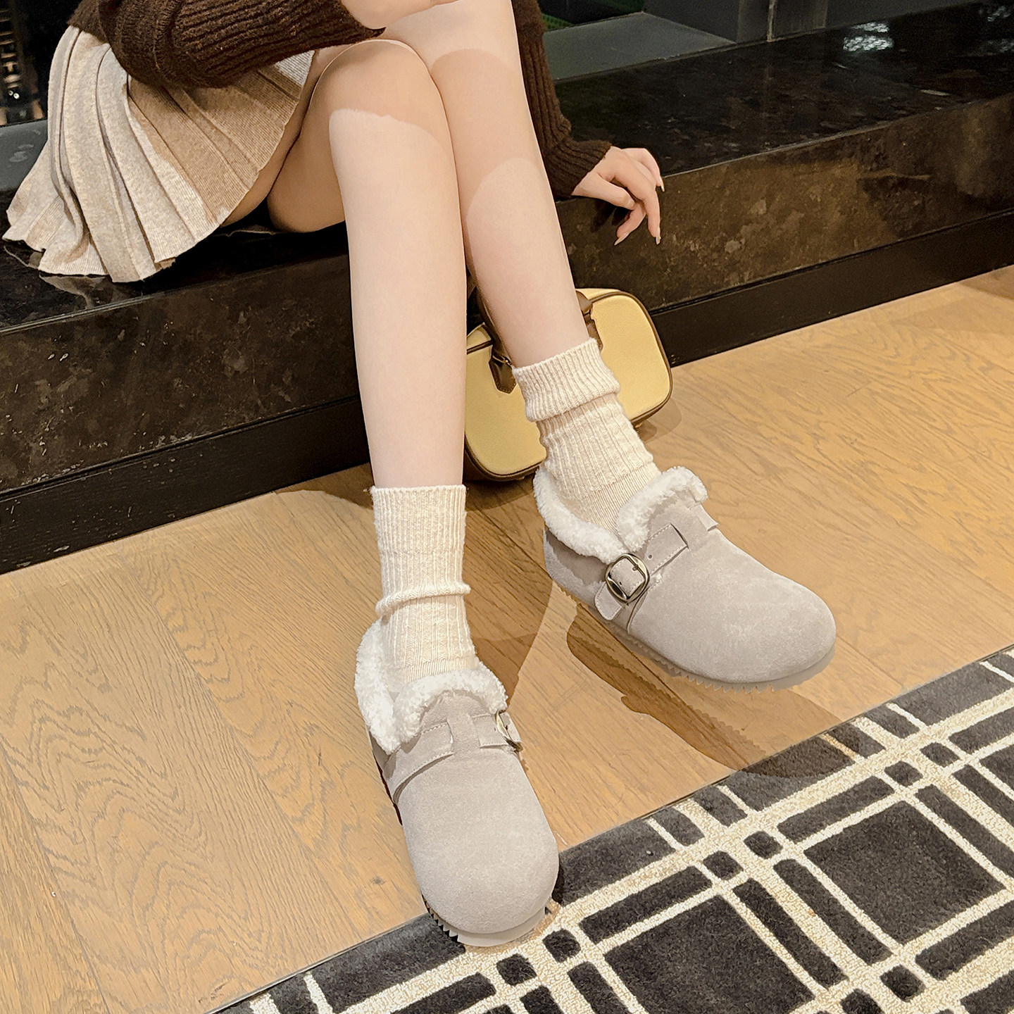 厚底复古真皮软底加绒博肯鞋女小码313233保暖棉鞋2025冬季毛毛鞋,淘宝优惠券,粉丝福利购,淘宝优惠卷