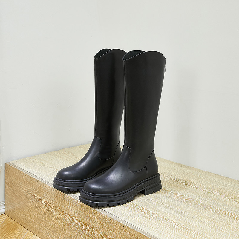 厚底内增高瘦腿长靴不过膝V口后拉链真皮高筒靴小码313233骑士靴,淘宝优惠券,粉丝福利购,淘宝优惠卷