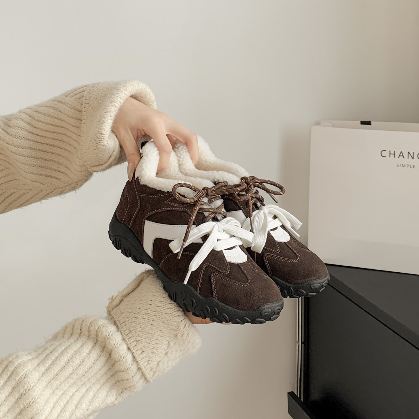 增高7厘米羊羔毛德训鞋女小码313233内增高双鞋带加绒休闲运动鞋,淘宝优惠券,粉丝福利购,淘宝优惠卷