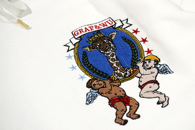 Graf原创品牌长颈鹿王子画像黑白双色天使全刺绣加绒美式卫衣帽衫 虎窝淘