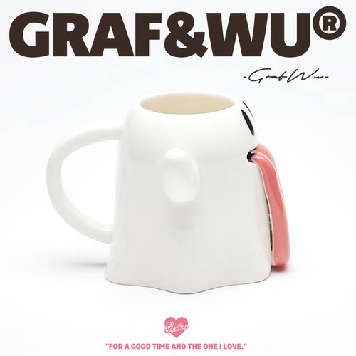 GRAF原创品牌【Mug】可爱鬼幽灵陶瓷白色吐舌头马克杯茶杯咖啡杯 - 图0